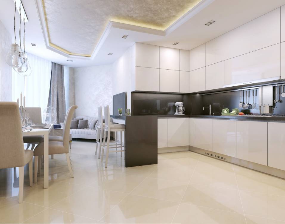 carrelage beige au sol